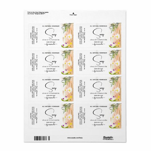 Etiketten van olijfolie en zeep van kamille (Full Sheet)