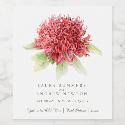 Etiketten van rode waratah botanica bruiloft (Enkel label)