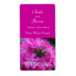 etiketten van roze tuinbloemen voor de bruiloft.