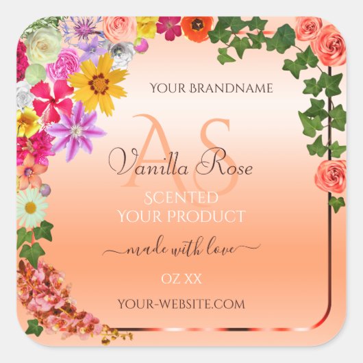 Etiketten van zalm van Floral Pastel met monogram (Voorkant)
