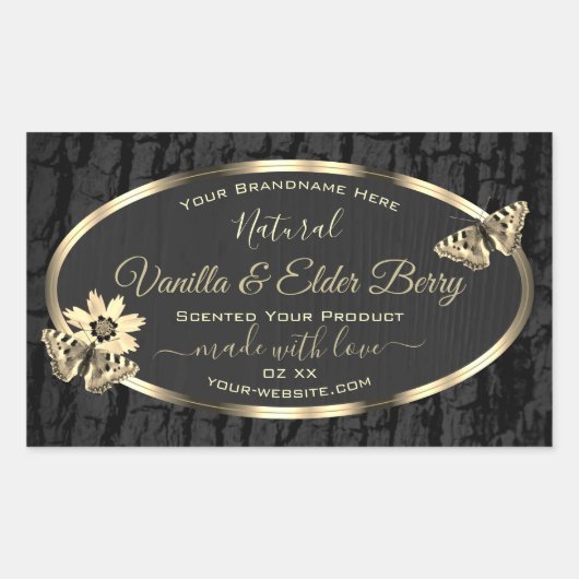 Etiketten van zwarte-boomschors en houtachtige kor (Voorkant)