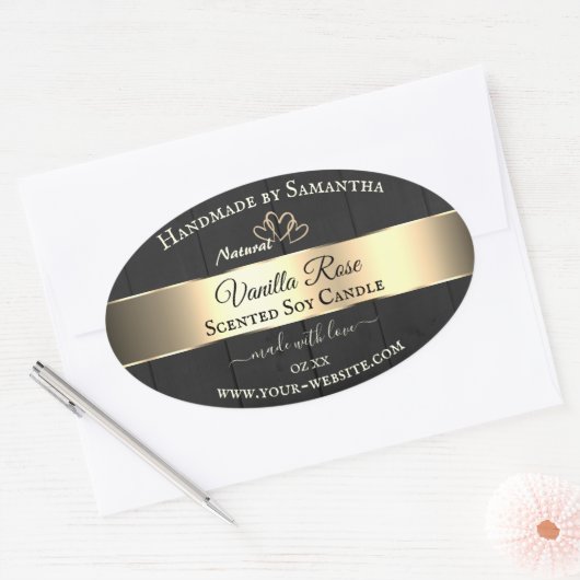Etiketten van zwarte houtkorrel Gold Decor Product (Envelop)