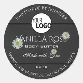 Etiketten van zwarte houtkorrels Floral Daisy Logo