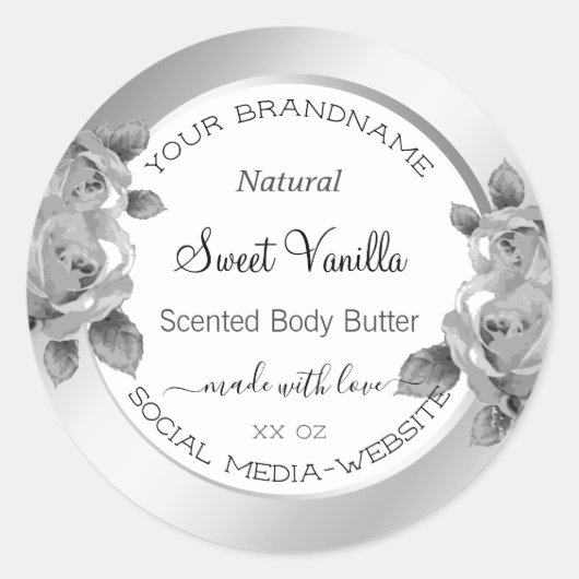 Etiketten voor de verpakking van witte en zilverpr (Voorkant)