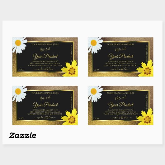 Etiketten voor Floral Gold en bruin glitter zwart  (Vel)