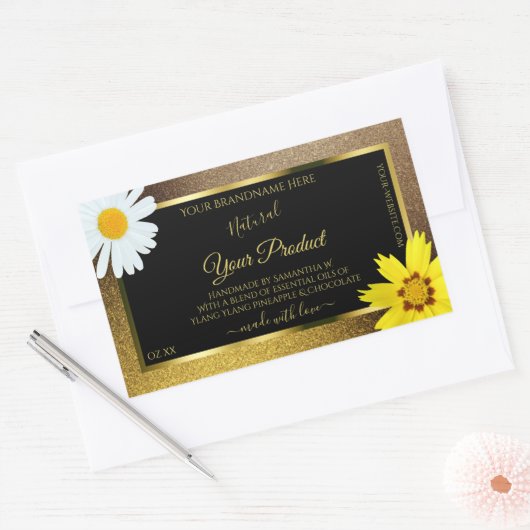 Etiketten voor Floral Gold en bruin glitter zwart  (Envelop)