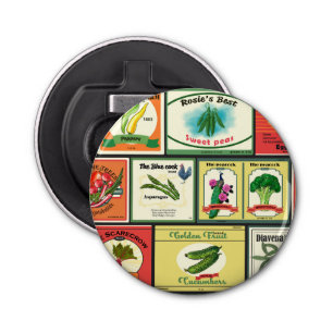 Etiketten voor groenten en fruit button flesopener
