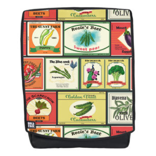 Etiketten voor groenten en fruit rugtassen