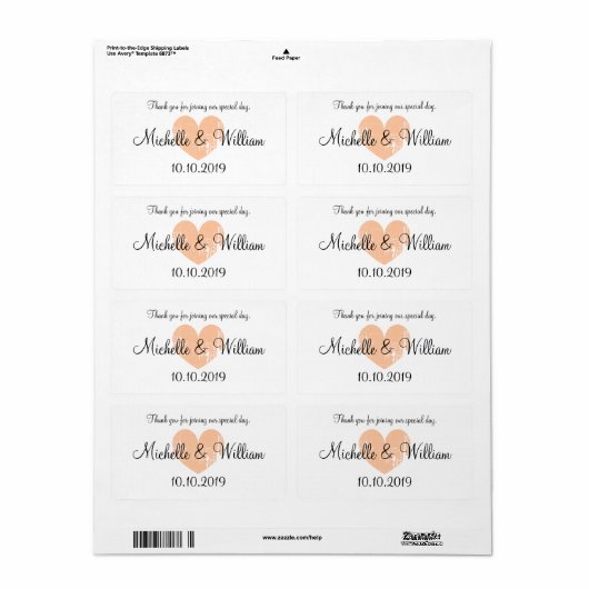 Etiketten voor -hartentrouwwater voor flessen (Full Sheet)
