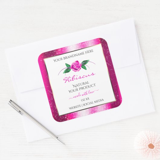 Etiketten voor roze en witte producten Floral Roos (Envelop)