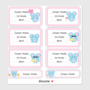 Etiketten voor sticker op school (Cute Rat)