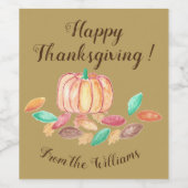 Etiketten voor wijn op maat van Thanksgiving (Enkel label)