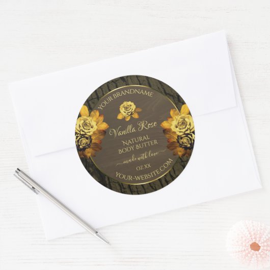 Etikettering van Floral Dark Brown Tree Bark Grain Ronde Sticker (Envelop)