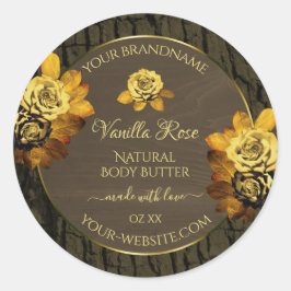 Etikettering van Floral Dark Brown Tree Bark Grain Ronde Sticker