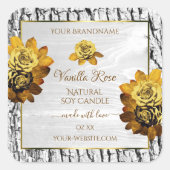 Etikettering van Floral-Oranje witte boomschors Vierkante Sticker (Voorkant)