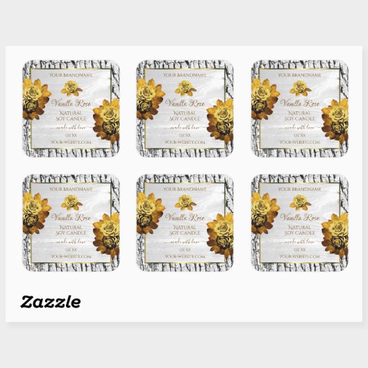 Etikettering van Floral-Oranje witte boomschors Vierkante Sticker (Vel)