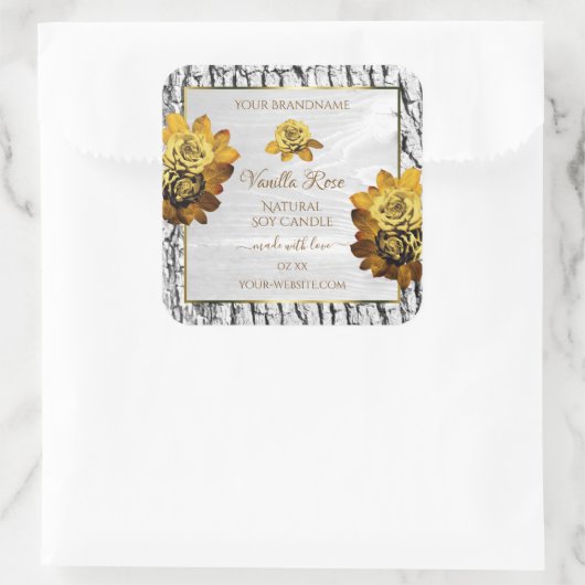 Etikettering van Floral-Oranje witte boomschors Vierkante Sticker (Tas)