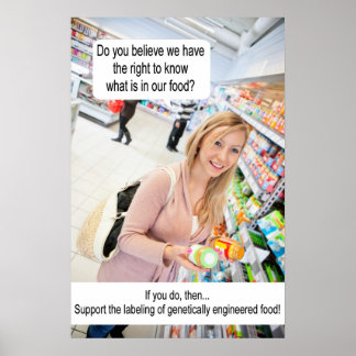 Etikettering van genetisch gemanipuleerd voedsel! poster
