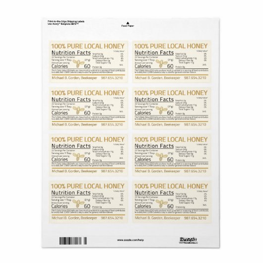 Etikettering van kleine bijenlevers etiket (Full Sheet)