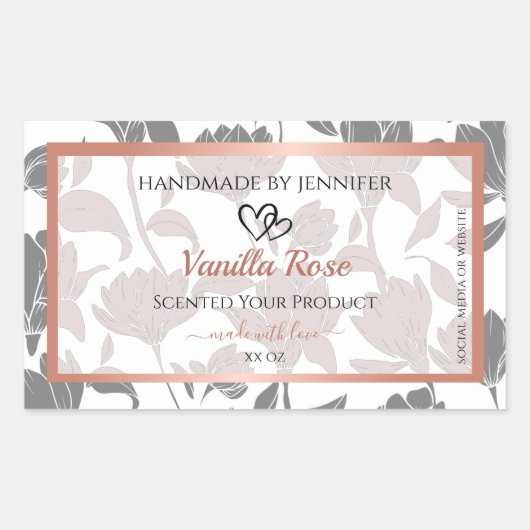 Etikettering van Roos-goud en grauwe Floral Rechthoekige Sticker (Voorkant)