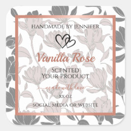Etikettering van Roos-goud en grauwe Floral Vierkante Sticker
