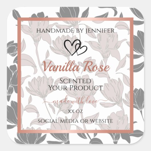 Etikettering van Roos-goud en grauwe Floral Vierkante Sticker (Voorkant)