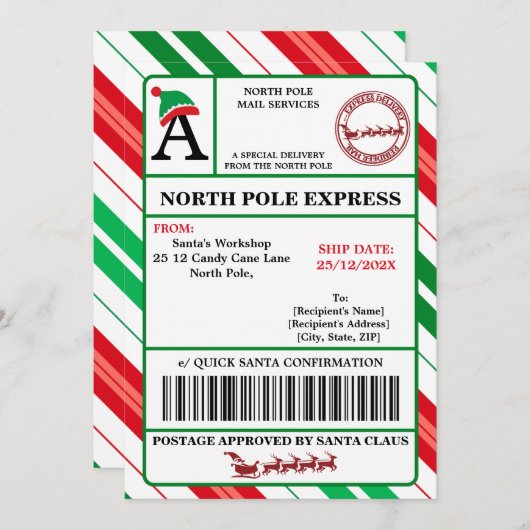 Etiqueta de envío de Papá Noel personalizable Kaart (Voorkant / Achterkant)