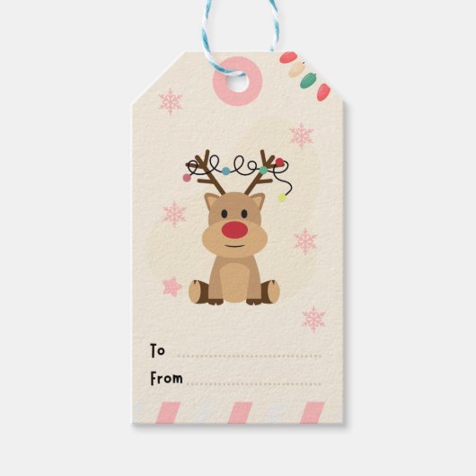 Etiqueta de Regalo con Reno Tierno y Luces Navideñ Cadeaulabel (Voorkant)