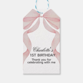 etiqueta para regalo Pink Bow 1st Birthday Cadeaulabel