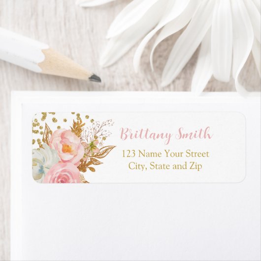 Etiqueta rosa y dorado floral etiket (Insitu)