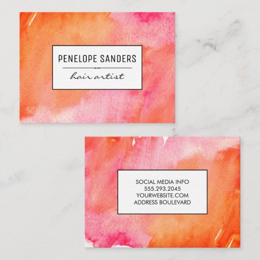 Etiqueta/waterkleurig, expressief visitekaartje (Voorkant / Achterkant)