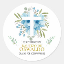 Etiquetas de agradecimiento para bautizo azul