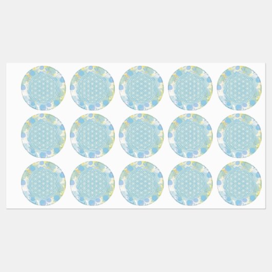 Étiquettes bleu, fleur de vie, géométrique sacrée, labels (Vel)
