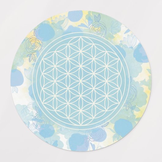 Étiquettes bleu, fleur de vie, géométrique sacrée, labels (Design 3)