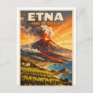 Etna, Italië, in klassieke retro-stijl Briefkaart