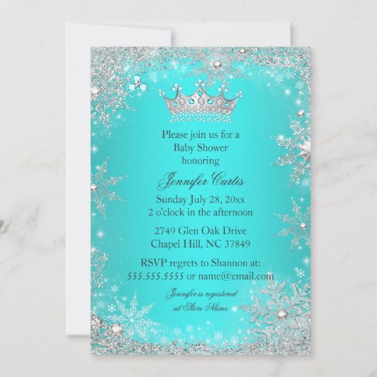 Etnic Aqua Wonderland Princess Baby shower Kaart (Achterkant)