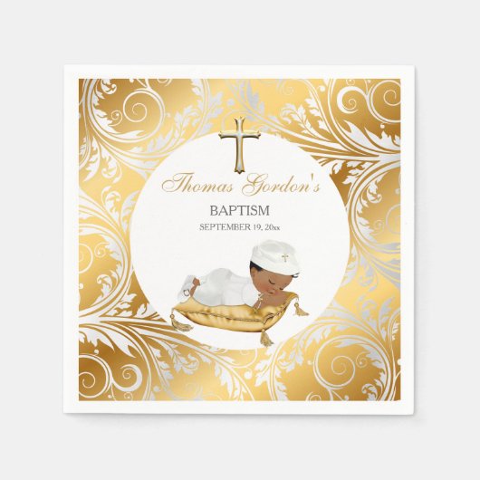 Etnic Baby Boy Christening Baptism Gold Silver Servet (Voorkant)