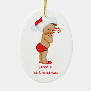 Etnic Baby Boy First KerstRed Santa Hat Keramisch Ornament