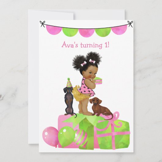 Etnic Baby Girl Dachshund Party Invitation Kaart (Voorkant)