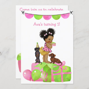 Etnic Baby Girl Dachshund Party Invitation Kaart