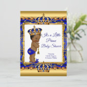 Etnic Prince Boy Baby shower Blue  Gold Kaart (Staand voorkant)