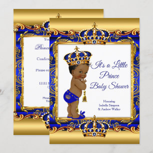 Etnic Prince Boy Baby shower Blue  Gold Kaart