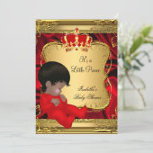 Etnic Prince Boy Baby shower Red  Gold Kaart (Staand voorkant)