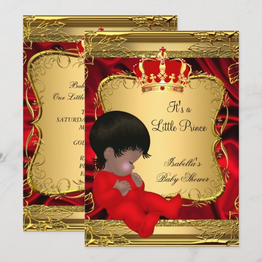 Etnic Prince Boy Baby shower Red  Gold Kaart (Voorkant / Achterkant)