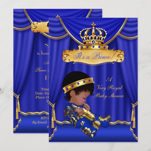 Etnic Prince Boy Baby shower Royal Blue Drapes Kaart (Voorkant / Achterkant)