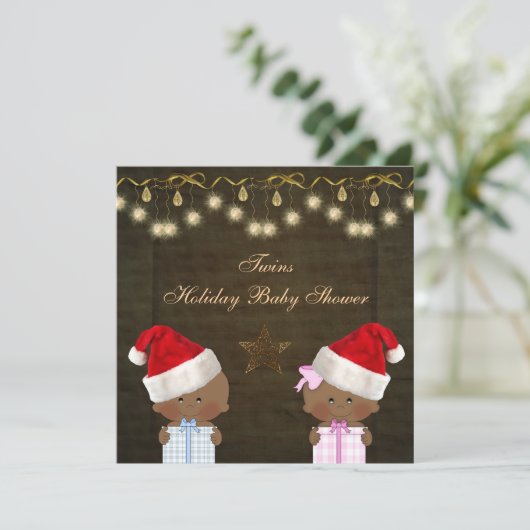 Etnicus en Girl Twins Baby shower met Kerstmis Kaart (Staand voorkant)