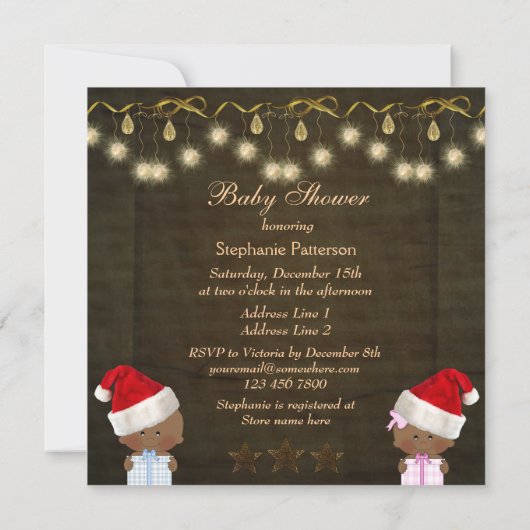Etnicus en Girl Twins Baby shower met Kerstmis Kaart (Achterkant)