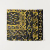 Etnisch Afrikaans Golden Patroon op zwart Wandkleed (Voorkant (horizontaal))
