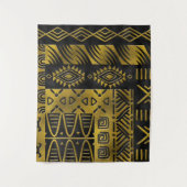 Etnisch Afrikaans Golden Patroon op zwart Wandkleed (Voorkant)