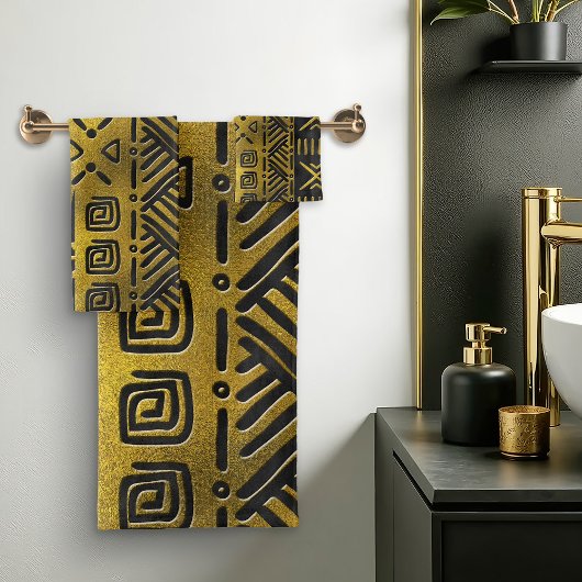 Etnisch Afrikaans Gouden Patroon op zwart Bad Handdoek